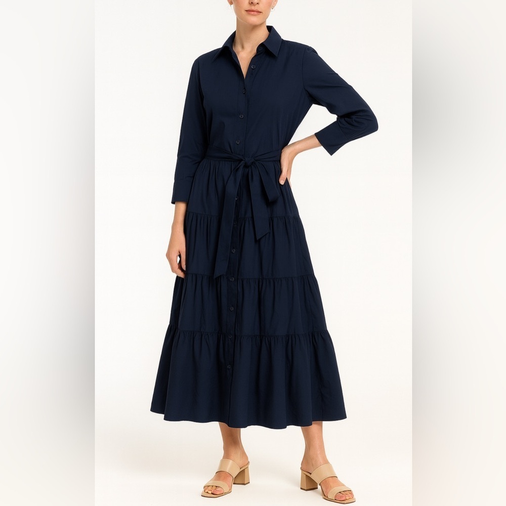 KIRNA ZABETE Belted Tiered Midi Shirtdress XS